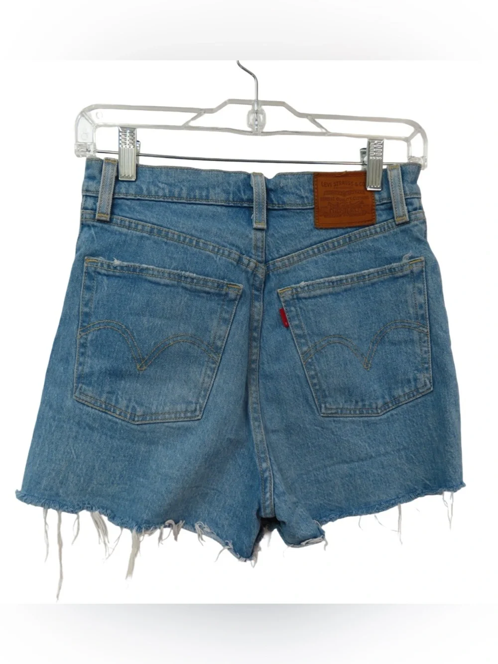 Levi’s Ribcage Shorts 27 High Rise Distressed Cutoff Denim Light Wash - Picture 3 of 11